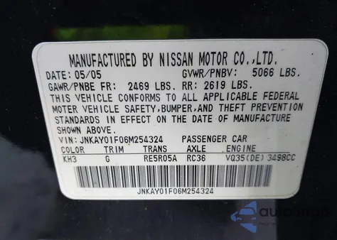 2006 Infiniti M35X из США, поврежденный, VIN JNKAY01F06M254324